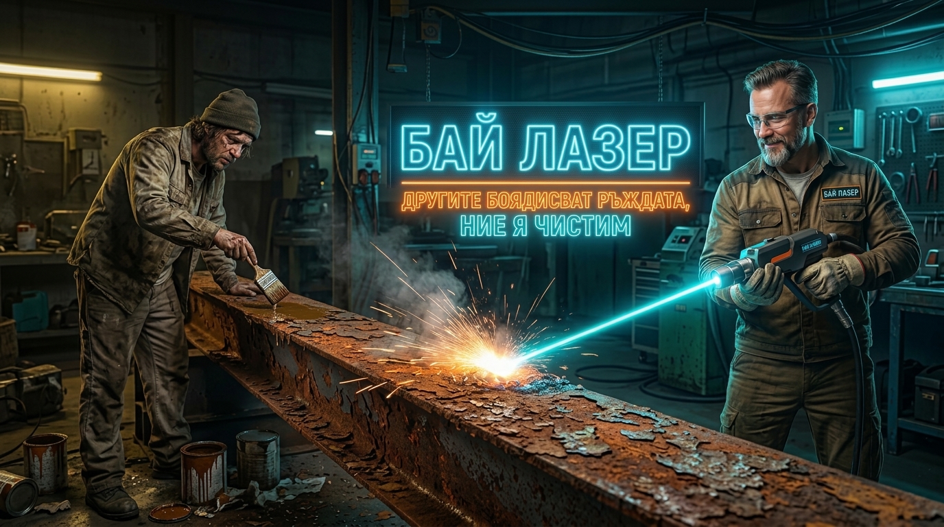 Бай Лазер в действие - ръждясала греда
